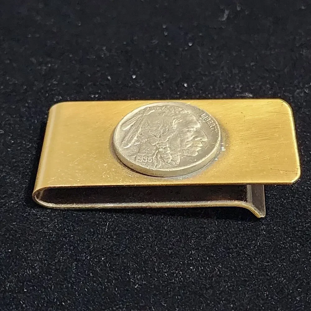 1935 U.S. Liberty Indian Head Coin On Silver Tone Credit Card/Money Clip Vintage